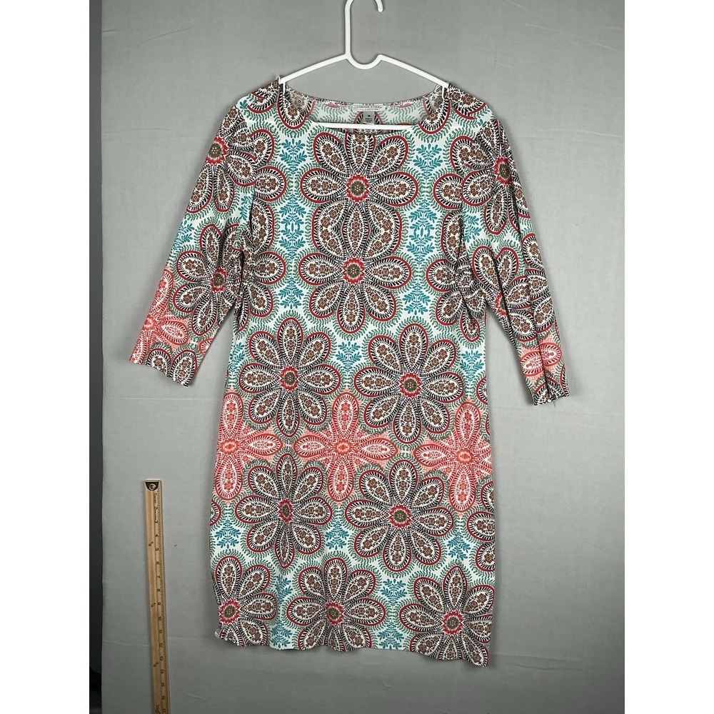 London Style Collection Womens Floral Dress Size 18 Shift 3/4 Sleeve Stretch